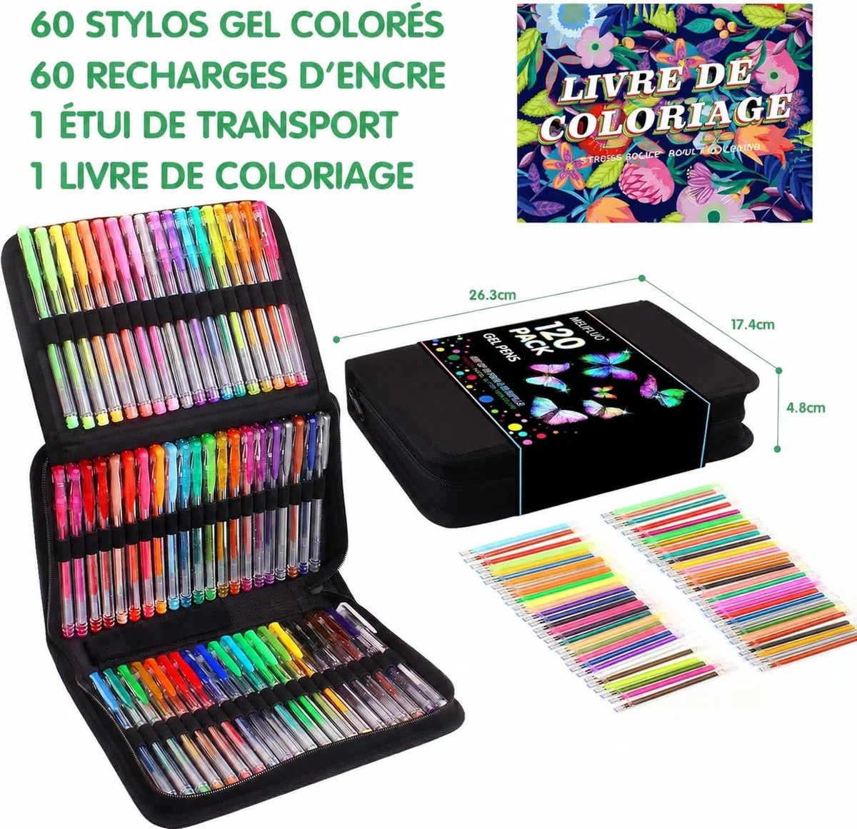 Paquete de 120 Bolígrafos de Gel con Purpurina, 60 Boligrafos Bonitos con 60 Recambios de Bolígrafos de Gel para Colorear Adultos y Dibujar Garabatear, Escribir Manualidades