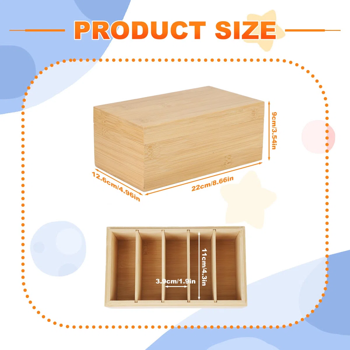 A7 Caja para Tarjetas Maderas, 22x12,6x9cm Caja Vocabulario Maderas con Tapa Organizador de Tarjeta con 4 Tabiques Ajustables Box de Tarjeta Aprendizaje para Oficina, Escuela (Tarjetas no Incluida)