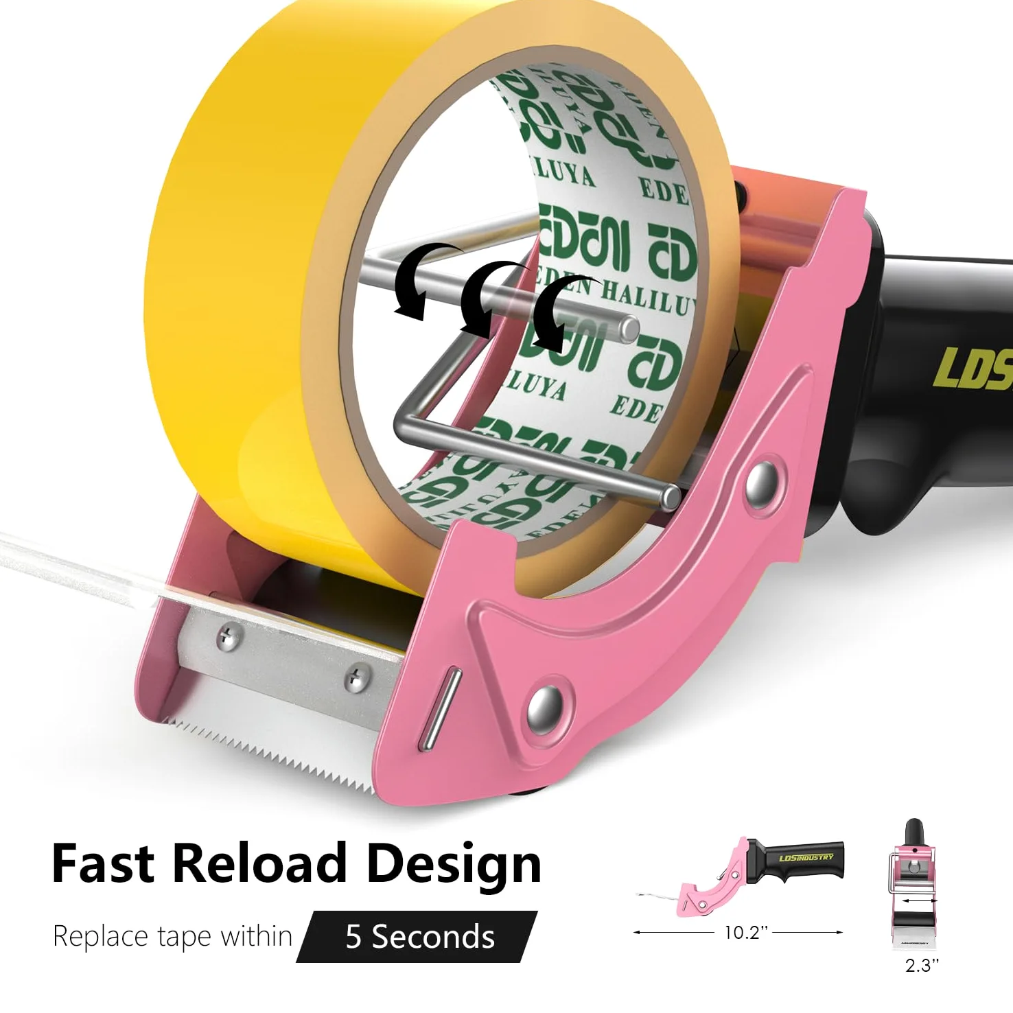 Rapid-Replace - Pistola dispensadora de cinta de embalaje con cinta y hoja extra, 2 pulgadas (50 mm), ligera, ergonómica, industrial, resistente, para cartón, embalaje y sellado de cajas,