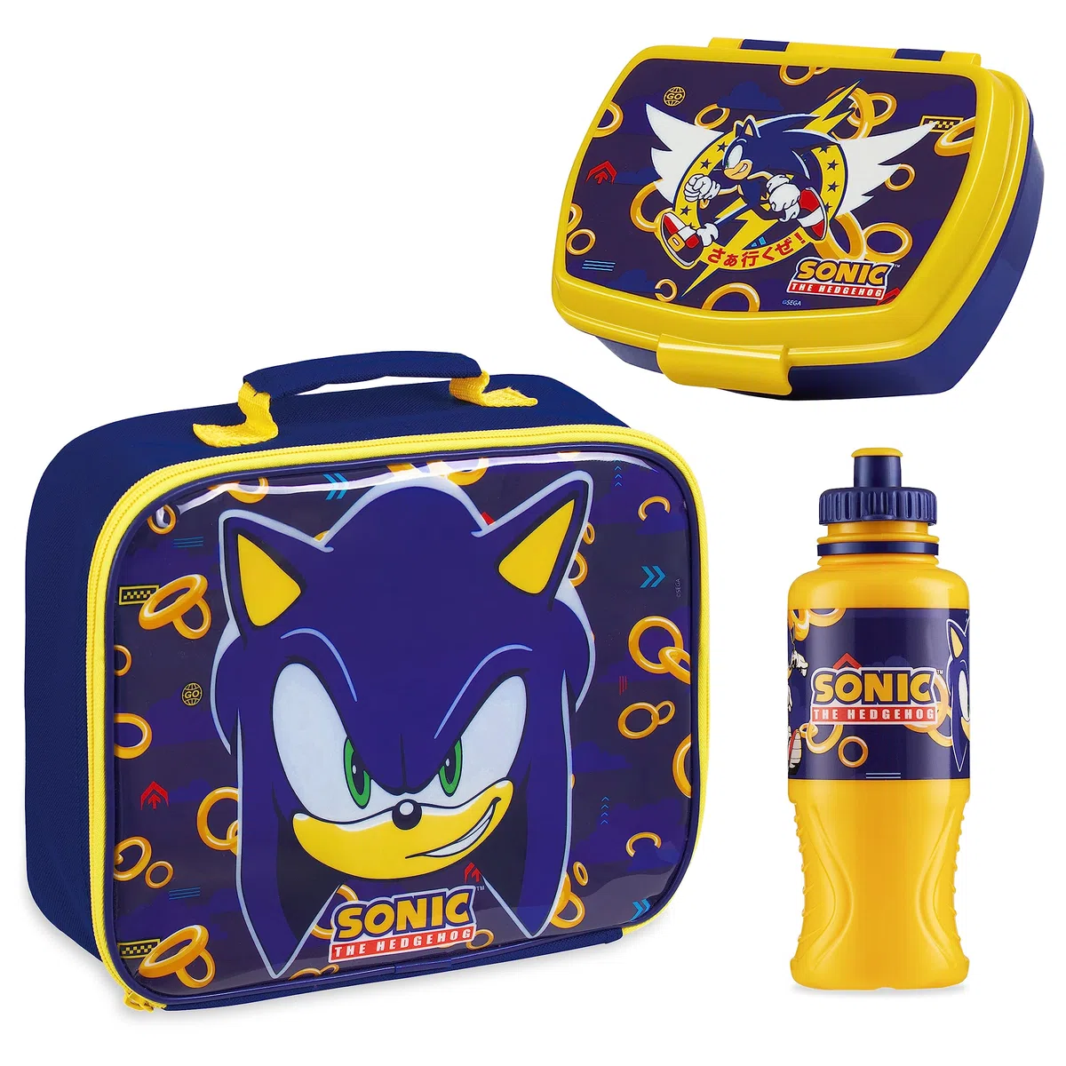 Sonic The Hedgehog Bolsa Termica Porta Alimentos Infantil Set 3 Piezas con Loncheras para Niños, Sandwichera Fiambrera Infantil y Botella de Agua, Merienda Bocadillos Cole Accesorios Oficiales