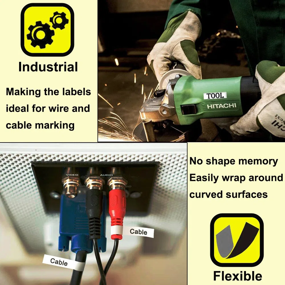 3 x Upwinning Compatible Dymo Rhino A18444 12mm, Recambio Cinta Dymo 18444 12mm x 5.5m Negro sobre Blanco Industrial Vinilo Etiqueta S0718600 para Dymo Rhino 4200 5200 3000 5000 1000