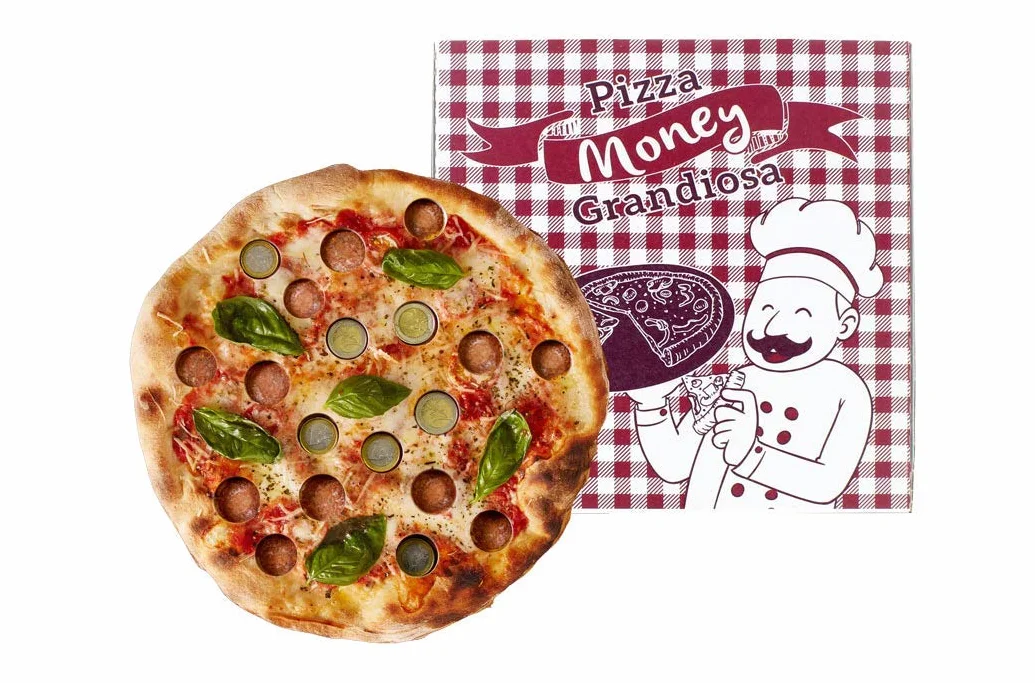Regalo Monetario Pizza Money Grandiosa para 20 Monedas de 1 y 2 Euros