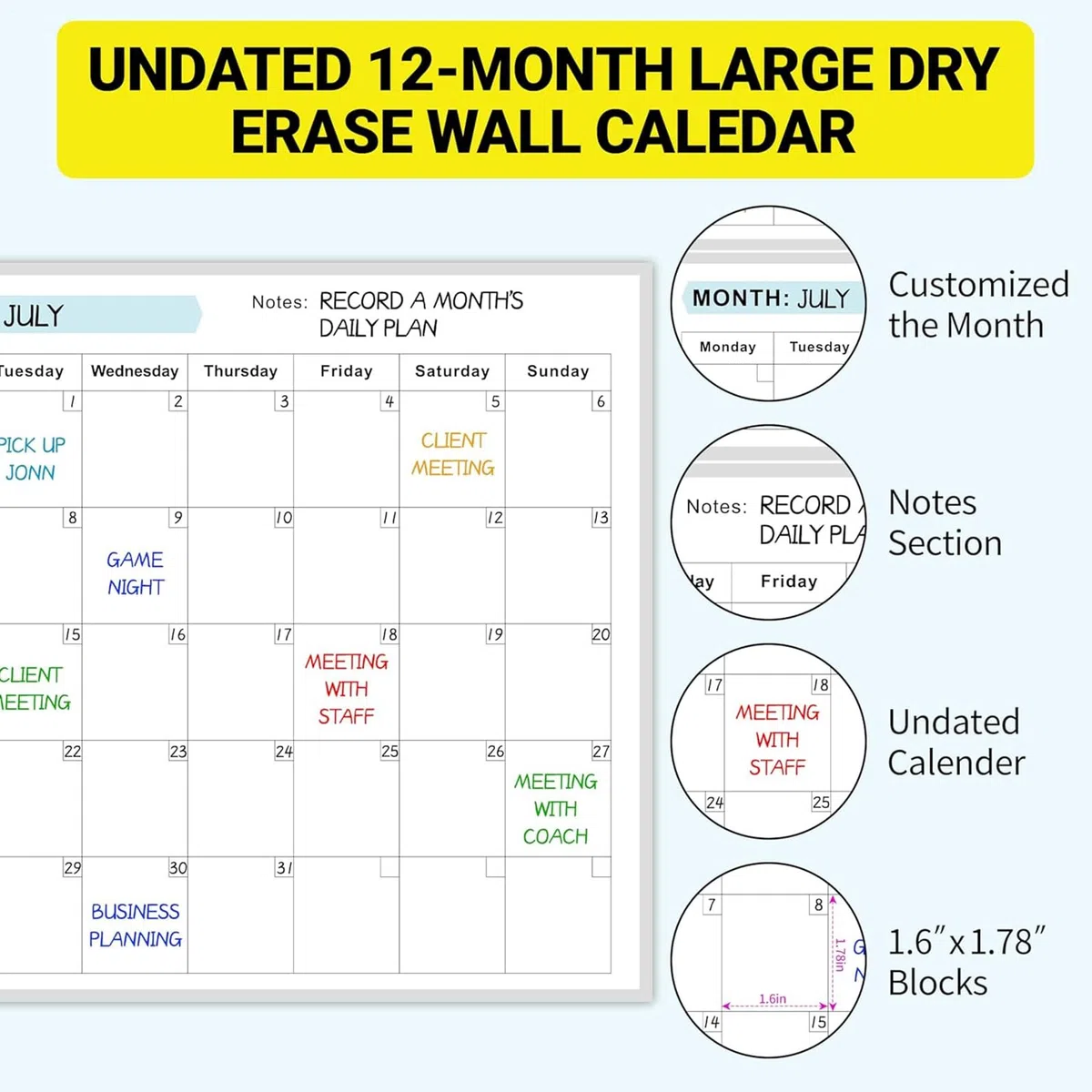 Planificador Anual 2026 Pared, 150 X 85cm Calendario Anual Pizarra Blanca Borrable En Calendario Planificador Anuals Borrable - Calendarios Anuals De Pizarra En Reutilizable Para