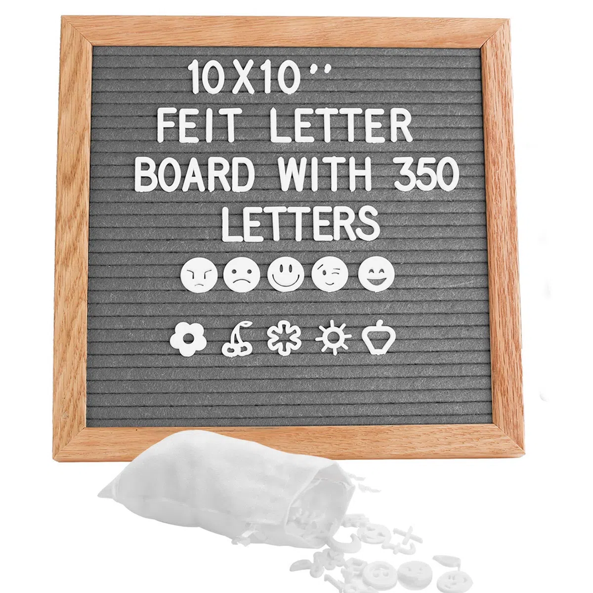 Tablero de Fieltro de Cartas Vintage 25 x25 CM, Tablero de Letras, Tablero de Mensajes de Roble Gris,350 Símbolos y Soportes Alfanuméricos Blancos Intercambiables, Tablero de Anuncios