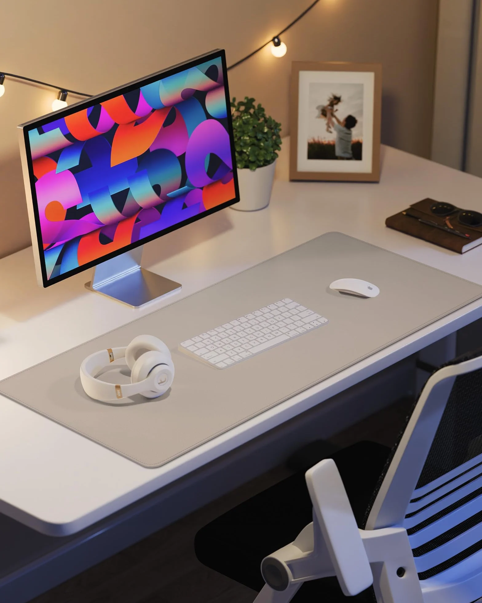 Cuero Almohadilla de Mesa para el ratón Desk Pad Large Mouse Pad Mat Antideslizante Tabla Computadora Portátil Bloque de escritura Oficinas y Familias (Beige, 80x40cm)