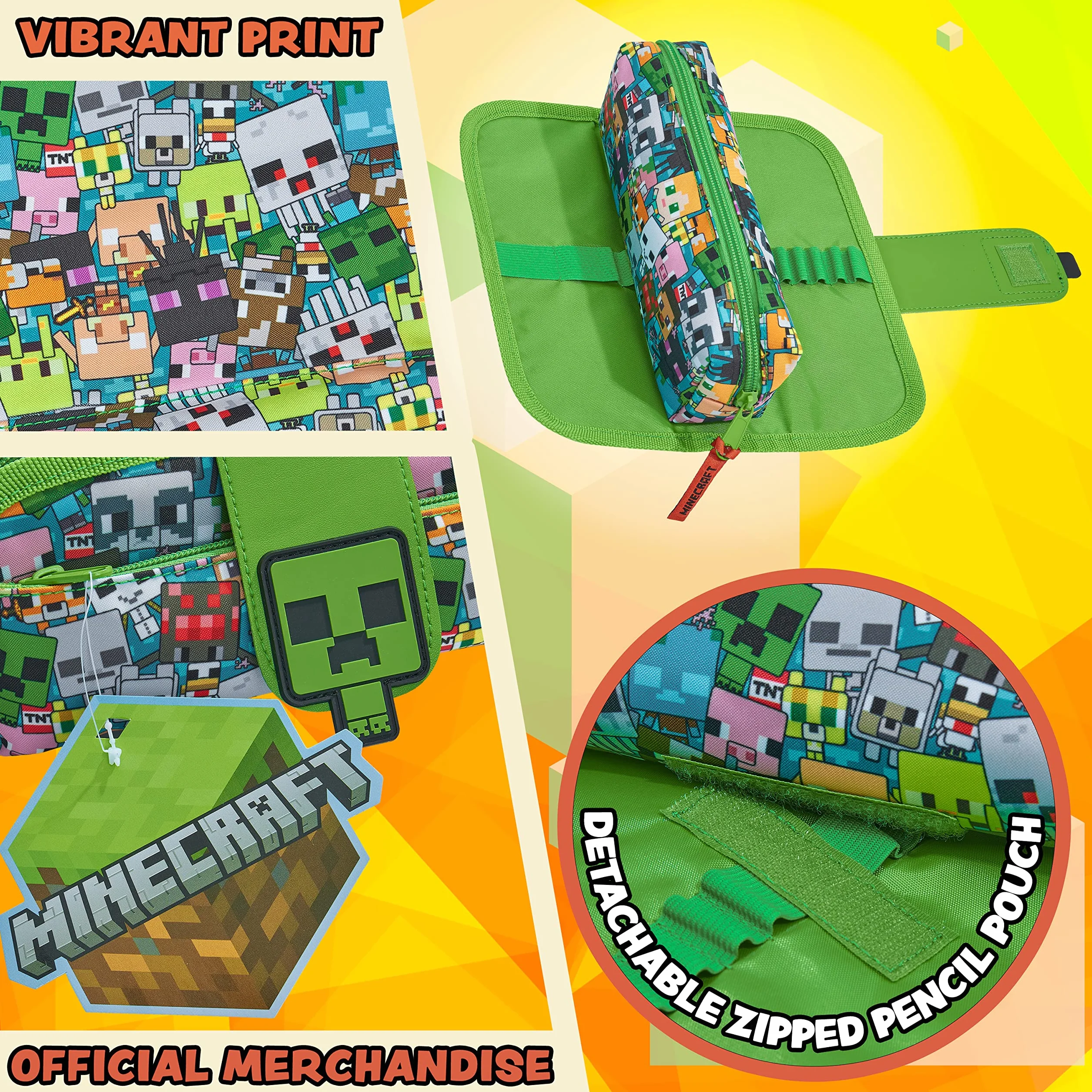 Minecraft Estuche Escolar Niño Niña Gamer Estuches Escolares 2 in 1 con Compartimento y Estuche Cremallera Desmontable