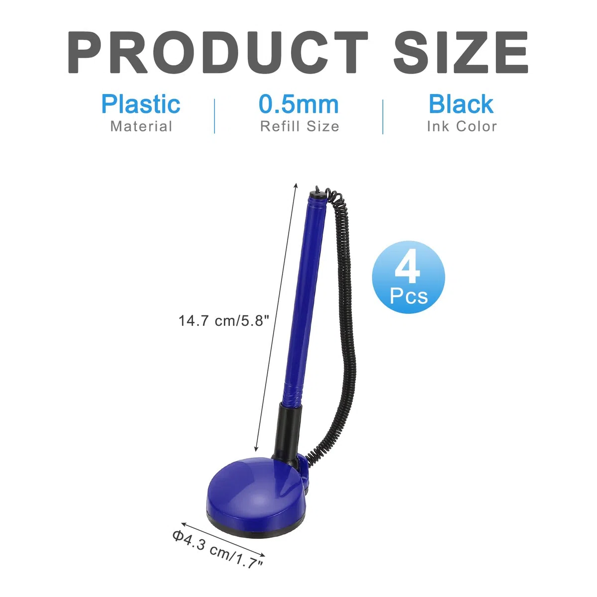 PATIKIL 4 Pcs Bolígrafo Seguro Con Cadena Adhesiva Y Soporte Para Bolígrafo De Seguridad, Bolígrafos De Recepción Para Escritorio Recambios De Tinta Negra, Azul Oscuro