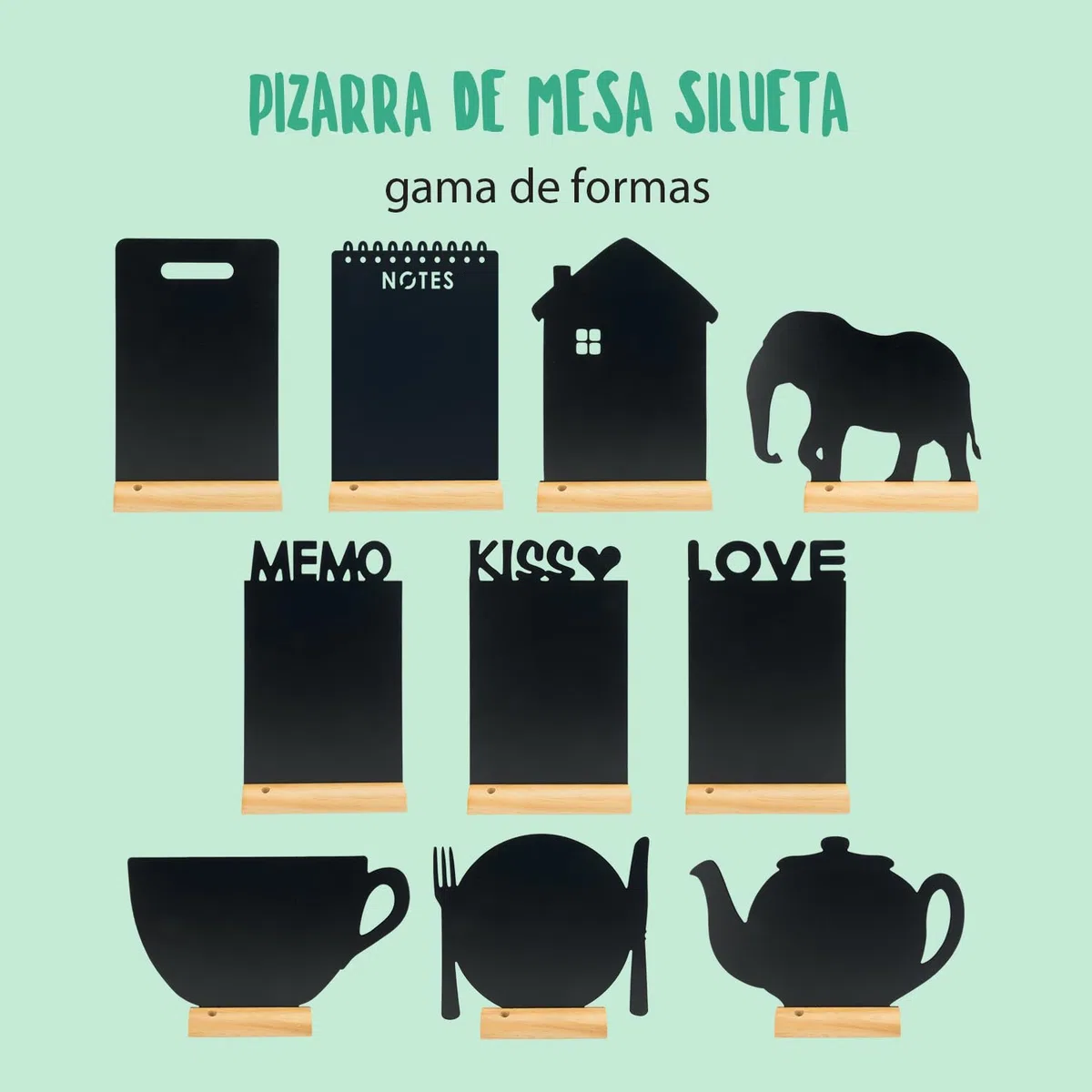 SECURIT - Pizarra de Mesa Memo + Rotulador Blanco - Pizarra Portamenús Doble Cara - Base de Madera Lacada - Café, Bar, Restaurante - 34,5 x 21 x 6 cm - Color Natural/Negro