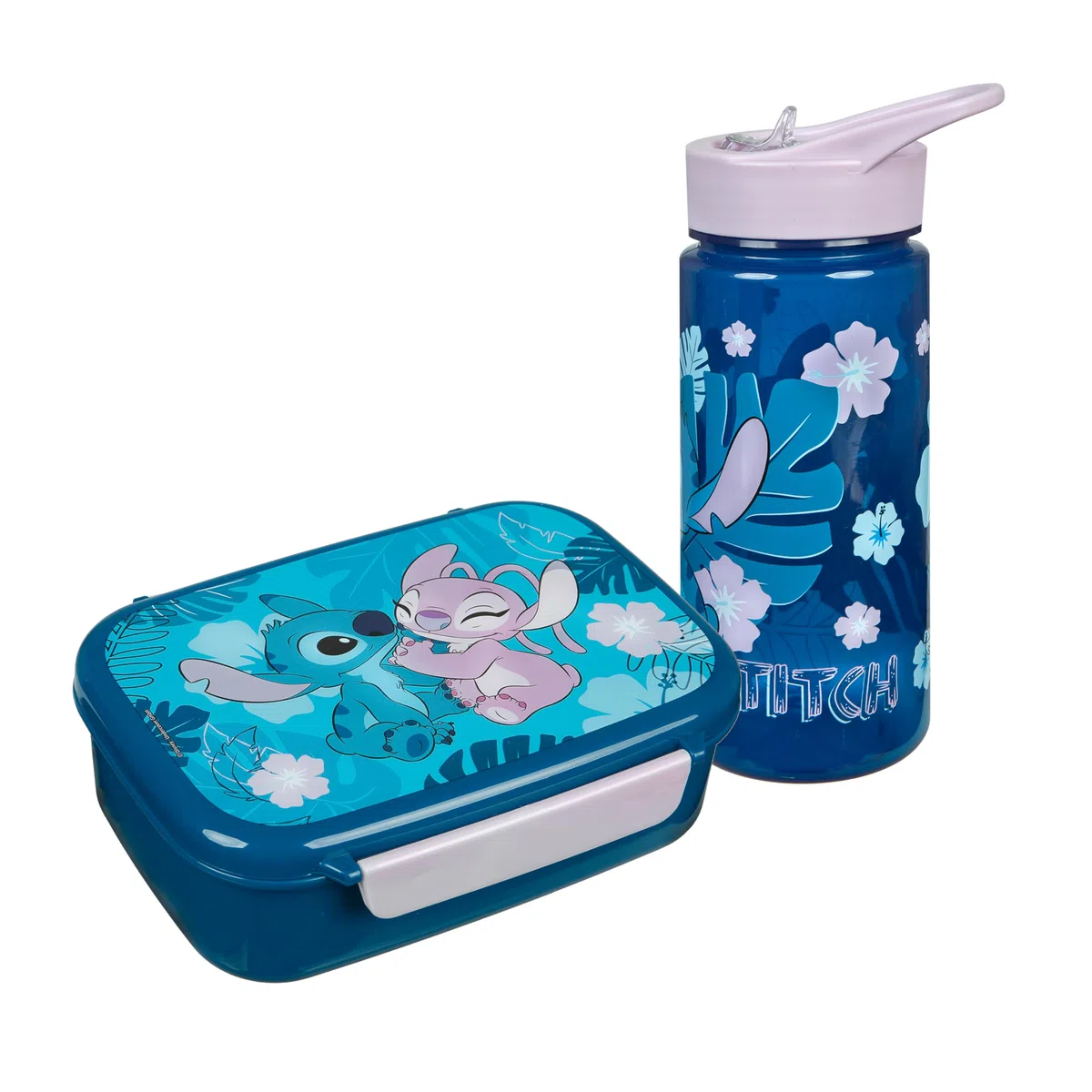 Scooli - Set de regalo de vajilla para niños Disney Stitch - set compuesto por fiambrera y biberón - ideal para el colegio o la guardería - para niños a partir de 4 años - de plástico - sin BPA