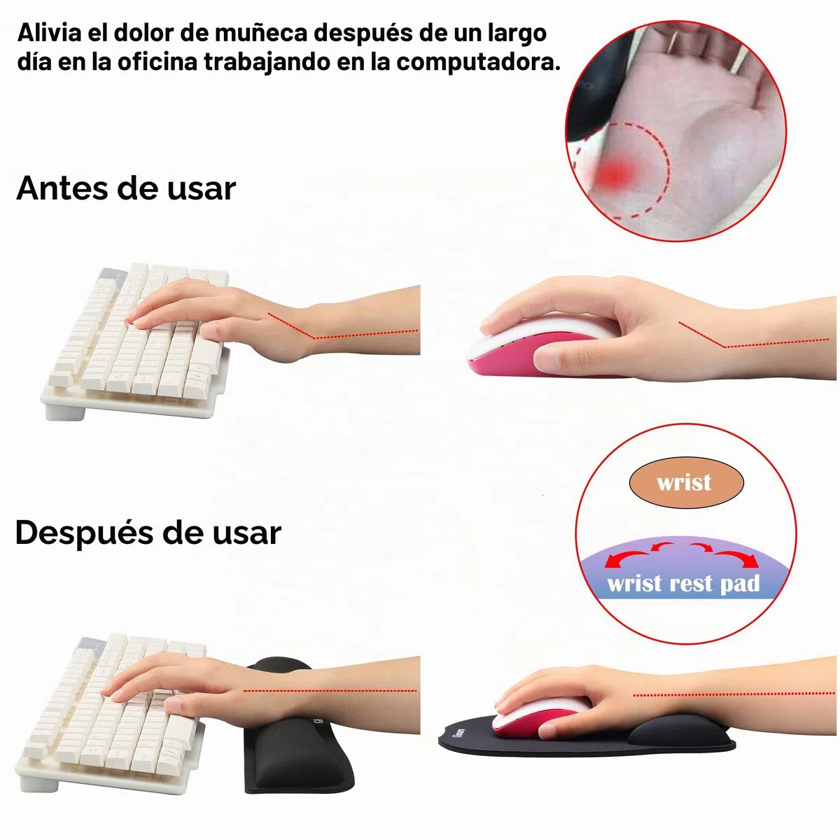 Gimars Alfombrilla Ratón y Reposamuñeca Almohadilla Teclado con Reposamuñecas Ratón con Base de Goma Antideslizante Reposamuñeca Teclado Ergonómica para Ordenador en Oficina Casa Escuela Juego,Negro