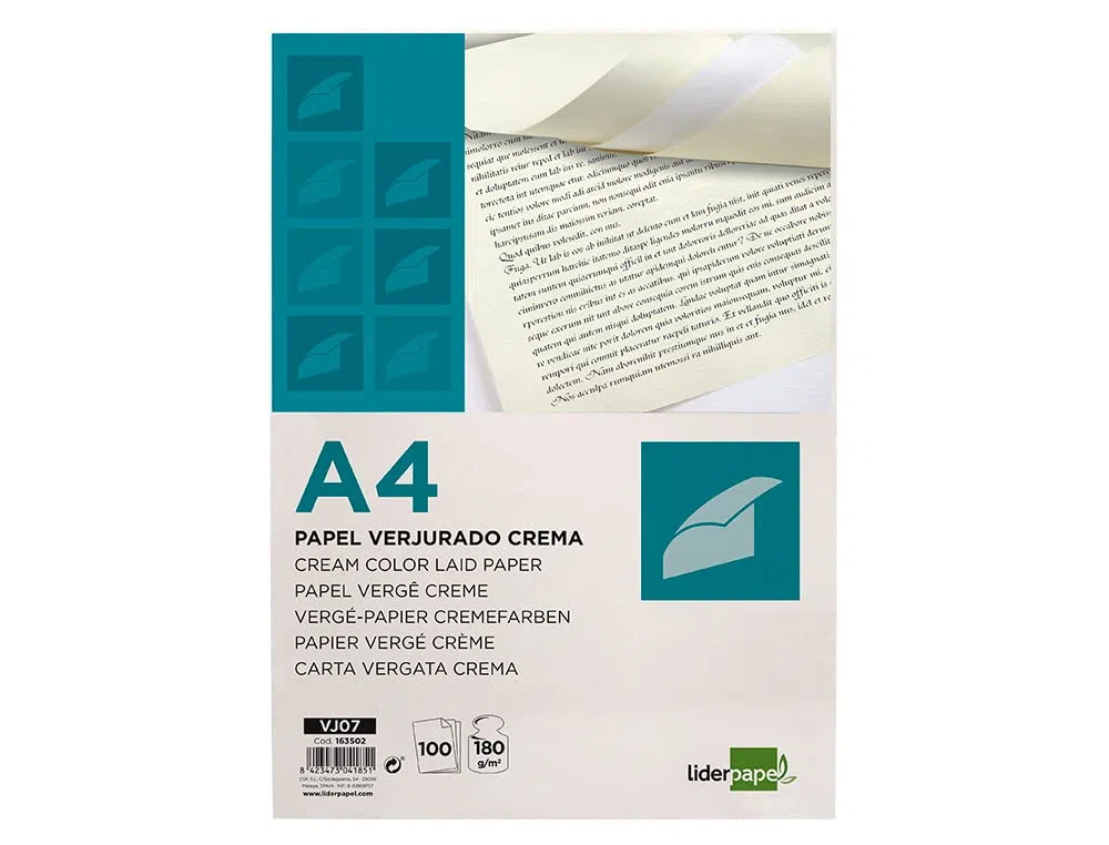 Liderpapel Papel verjurado Din A4 180g/m2 color crema paquete de 100 hojas