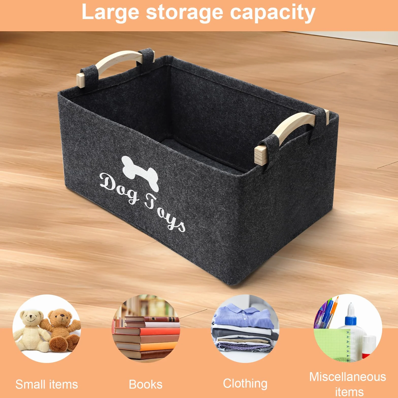 APOMOONS 2 Cestas de Fieltro Grises con Asa Plegables para Guardar Juguetes de Perro Cestas Organizadoras de Fieltro para Guardar Snacks Cosas Pequeñas Ropa Sucia