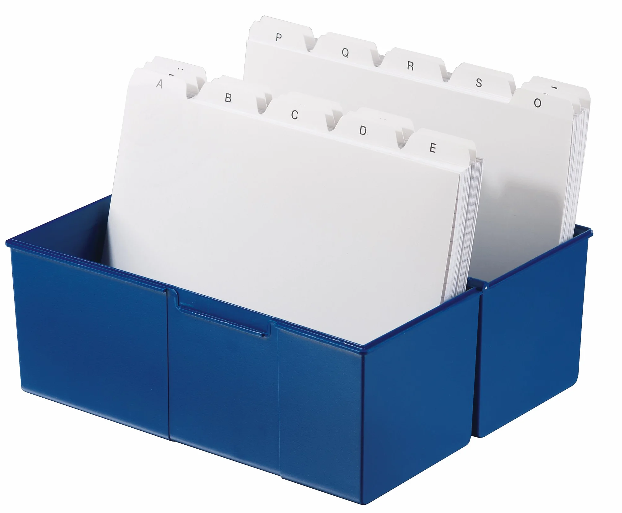 HAN Caja para fichas DIN A5 horizontal para 450 tarjetas con bisagra de acero, color azul
