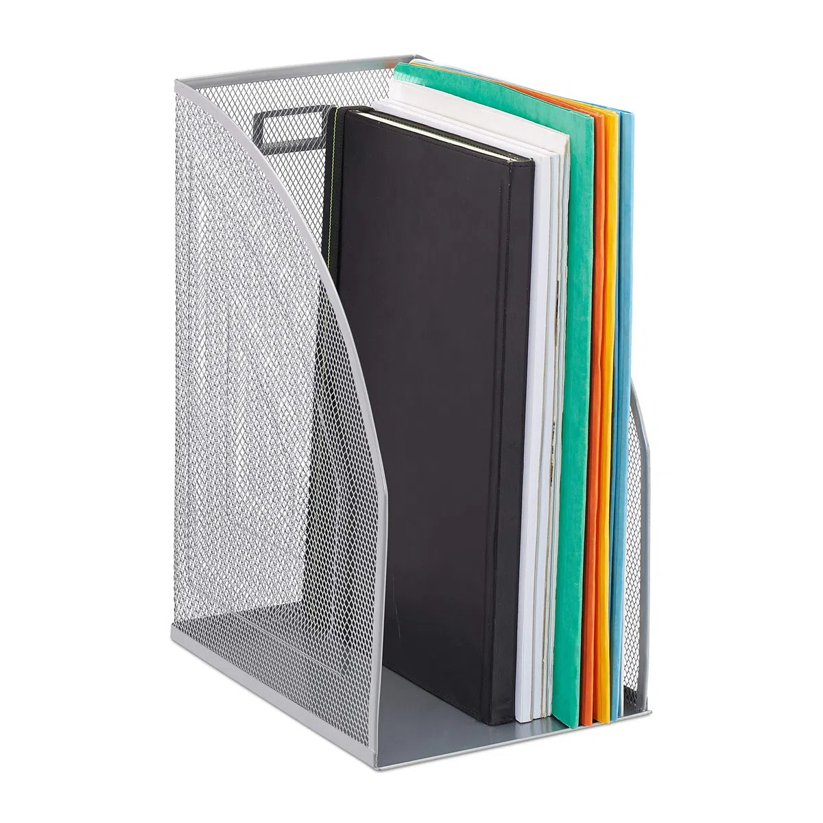 Relaxdays Archivador Metal, Formato A4, Organizador Carpetas, Sobremesa, Rejilla Metálica, 32 x 16 x 24,5 cm, Plateado