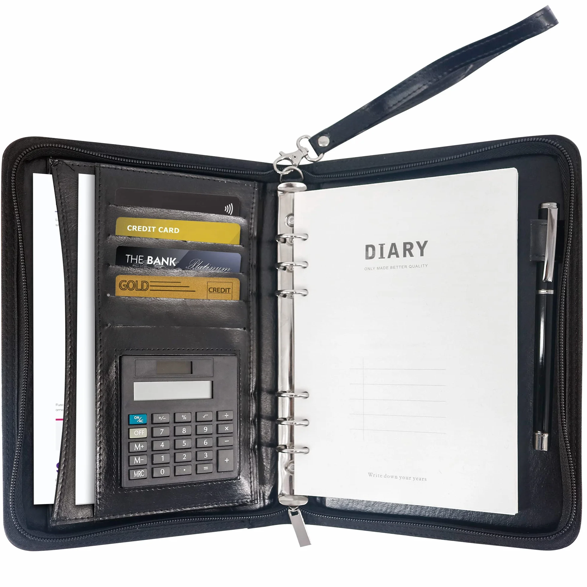 GraduationMall Carpeta de conferencias con cremallera A5 con carpeta de anillos, carpeta de viaje de negocios con páginas recargables, organizador de trabajo portátil, color negro