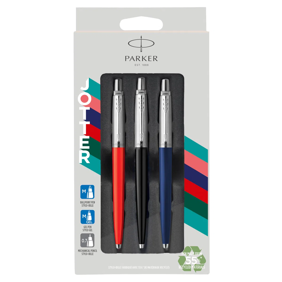 Parker Jotter Originals set de regalo Trio | Bolígrafo de punta de bolabolígrafo de gel y portaminas | Hecho con un 55% de materiales reciclados* | Regalo de graduación perfecto y el colegio