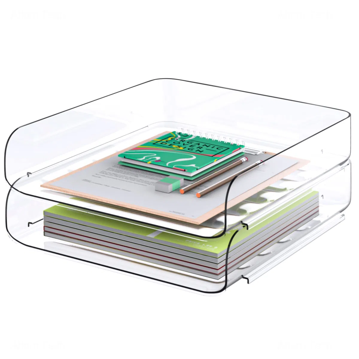 Tomorotec Set de bandejas para Carta A4, Pet Transparente, Organizador apilable para Documentos, Archivos y Libros, Carga Lateral, Base Antideslizante y Soporte de apilado Convexo (2 Retrato)