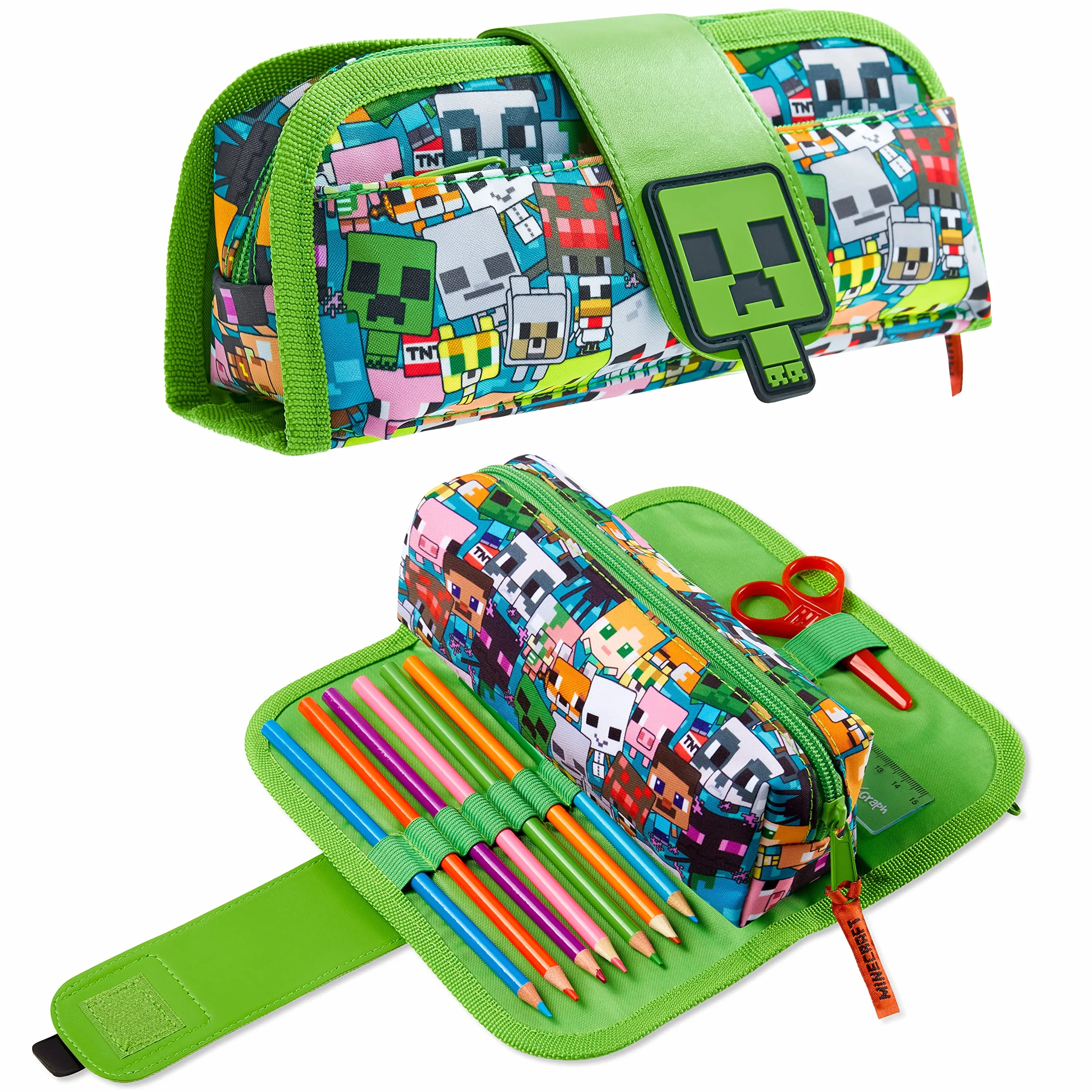 Minecraft Estuche Escolar Niño Niña Gamer Estuches Escolares 2 in 1 con Compartimento y Estuche Cremallera Desmontable