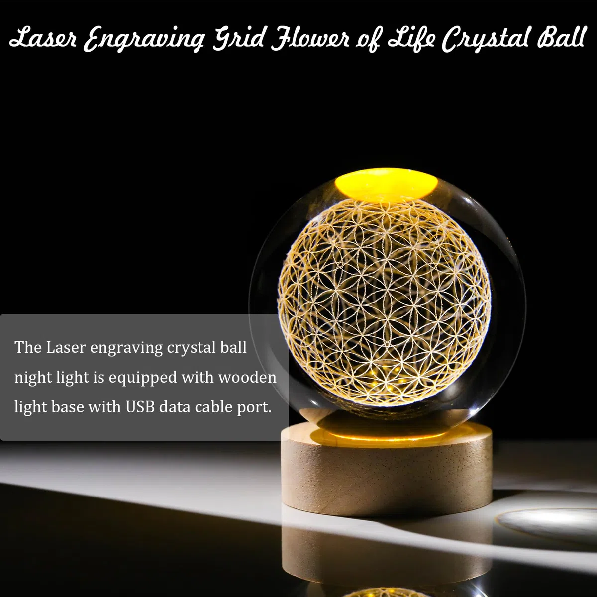 Arikyrist Bola de Cristal grabada en 3D, diseño de Flor de la Vida, Esfera de la Vida grabada con láser, decoración del hogar, Esfera de Cristal con geometría Sagrada, Adornos de pisapapeles, Regalos