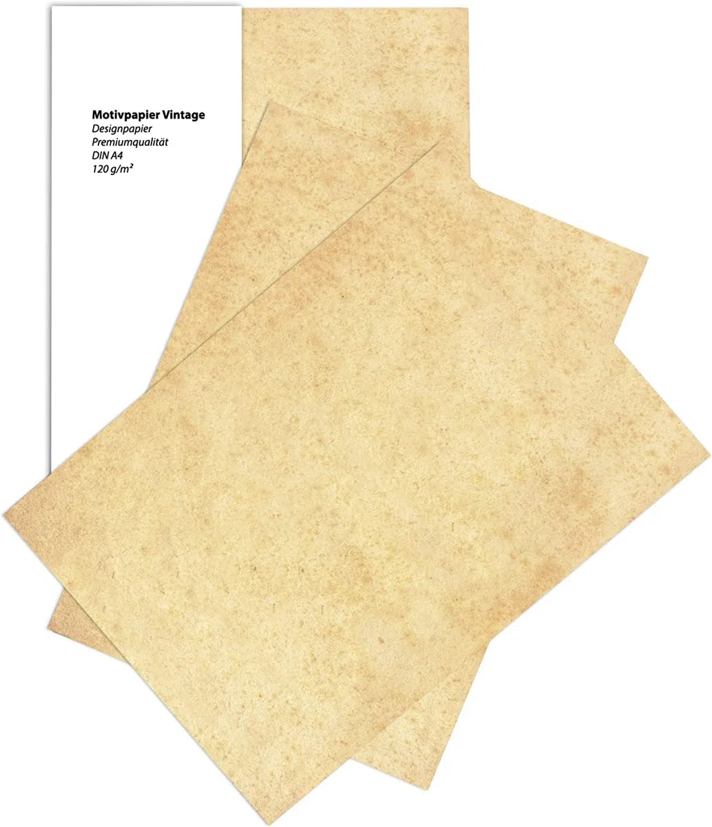 25 hojas DIN A4 de 120 g/m², papel de carta vintage, piel de elefante, papel antiguo vintage, papel de menú por ambas caras..