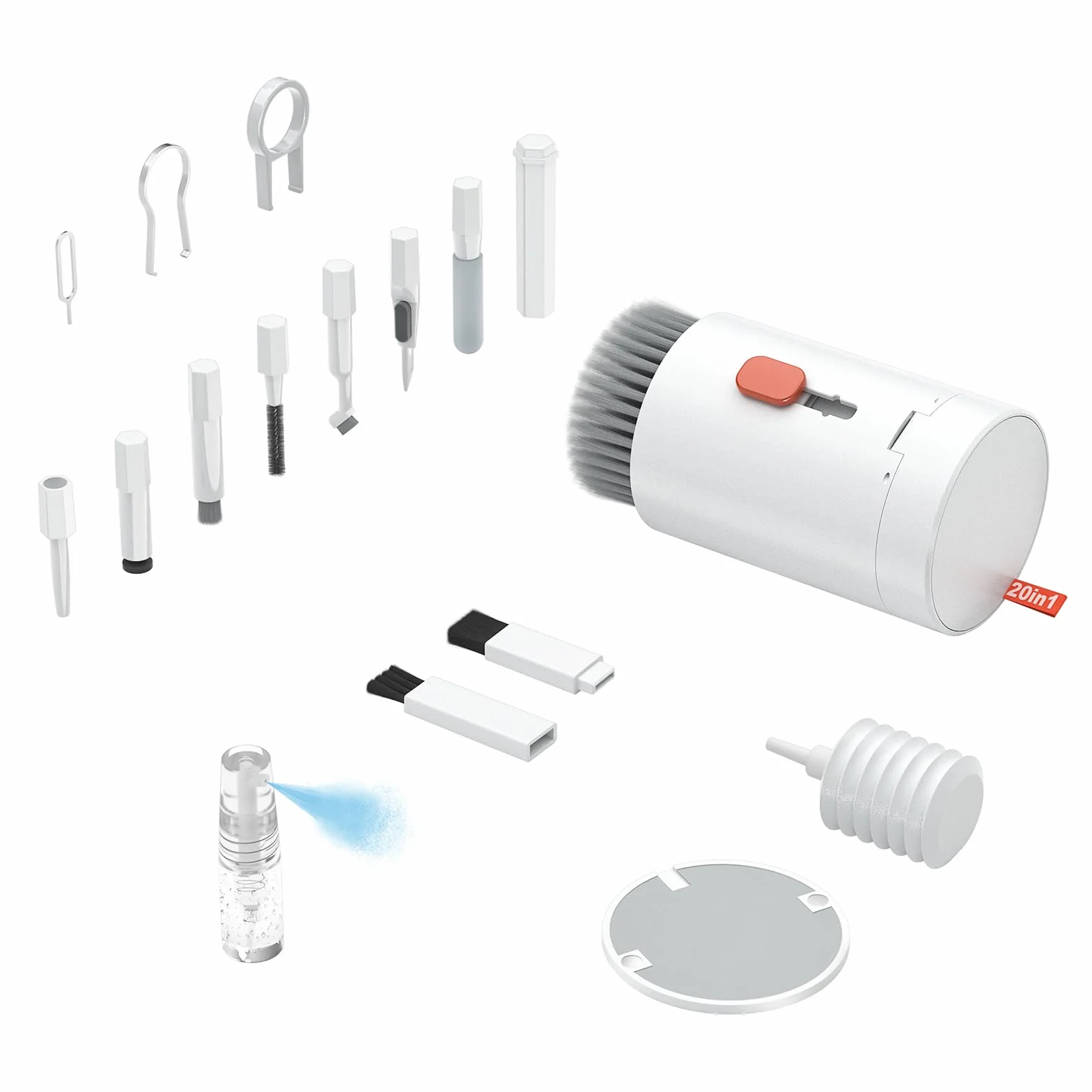 tounee Kit de Limpieza para Teclado, 20 en 1, Kit de Limpieza de Pantalla para teléfono móvil, Limpiador de Teclado con Cepillo-Blanco