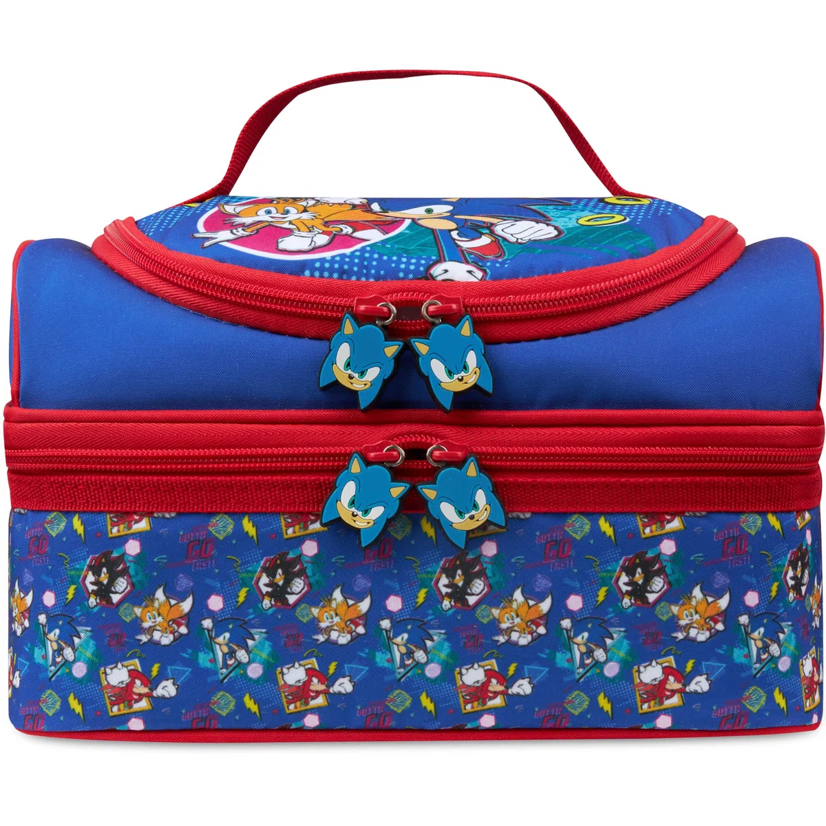 Get Trend SONIC THE HEDGEHOG Bolsa de Almuerzo Infantil Aislada, Lunch Bag con 2 Compartimentos para Bocadillos, para Escuela, Guardería o Colegio, Idea de Regalo Niños (Azul/Rojo Sonic)