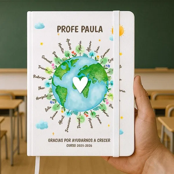 Transparent Gift Libreta Planeta Personalizada para Profesores. Cuaderno con Nombres de Alumnos. Regalos Originales Fin de Curso. Regalos Personalizados para Profesores y Profesoras.