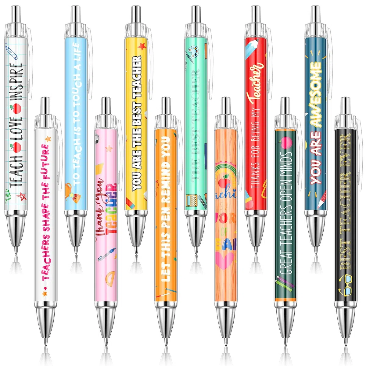 Clabby 12 Piezas Bolígrafos para Profesores Regalos de Agradecimiento para Profesores con Citas Inspiradoras Lindos Bolígrafos de Tinta Negra para Maestro Oficina Para adultos - No es un juguete