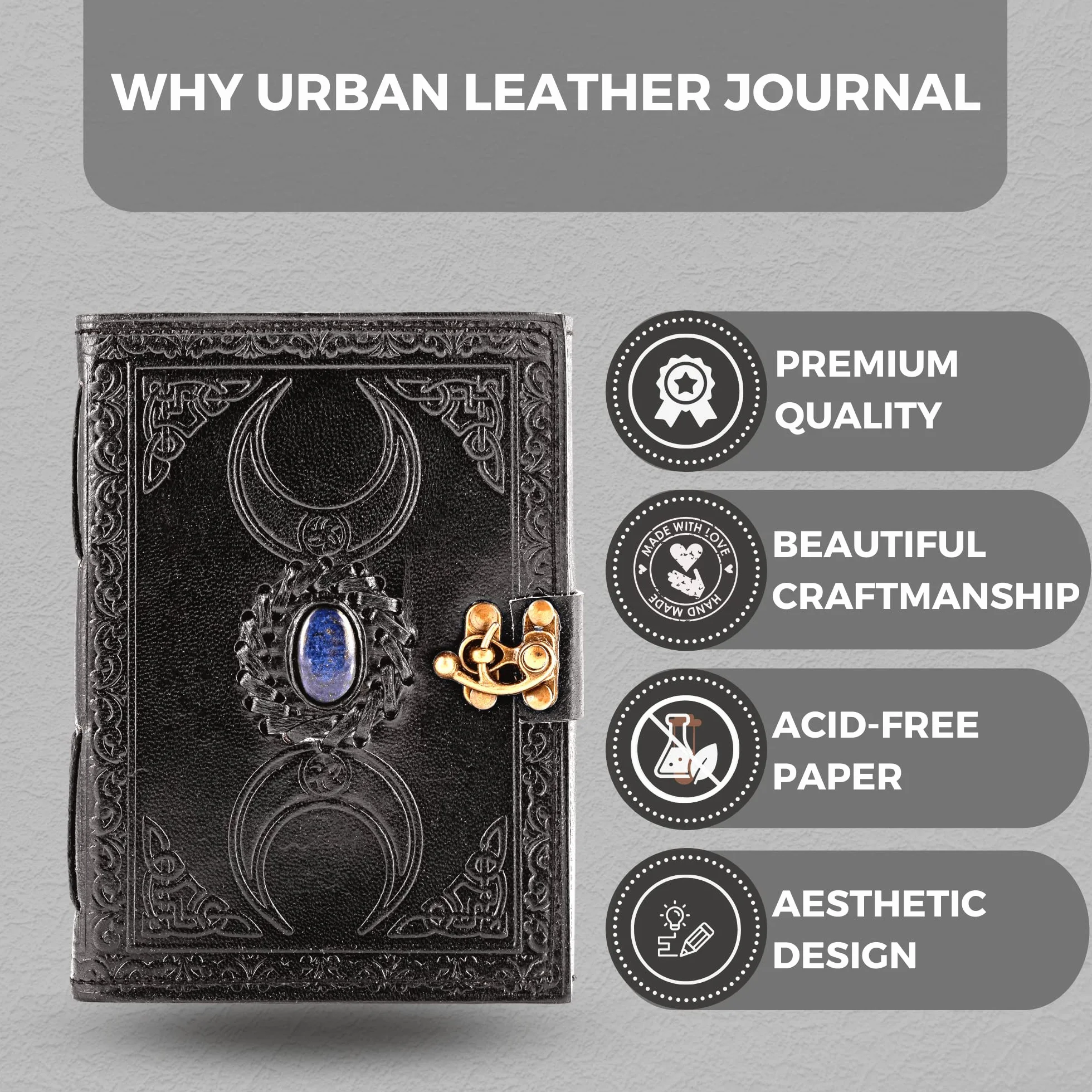 URBAN LEATHER Diario Lunar Vintage Encuadernado En Cuero, Libro De Hechizos De Brujas Grimorio De Las Sombras, Cuaderno De Escritura, Regalo Para Hombres Y Mujeres, Páginas Antiguas Sin Forrar