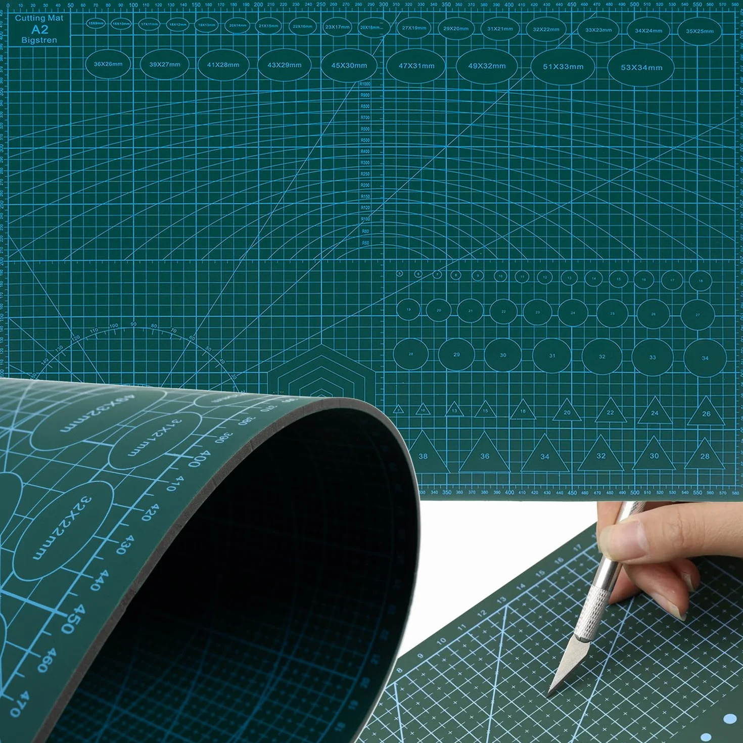 Alfombrilla de corte autocurativa A2 4 mm 3 capas impreso por ambos lados Self Healing Mat Verde 24340