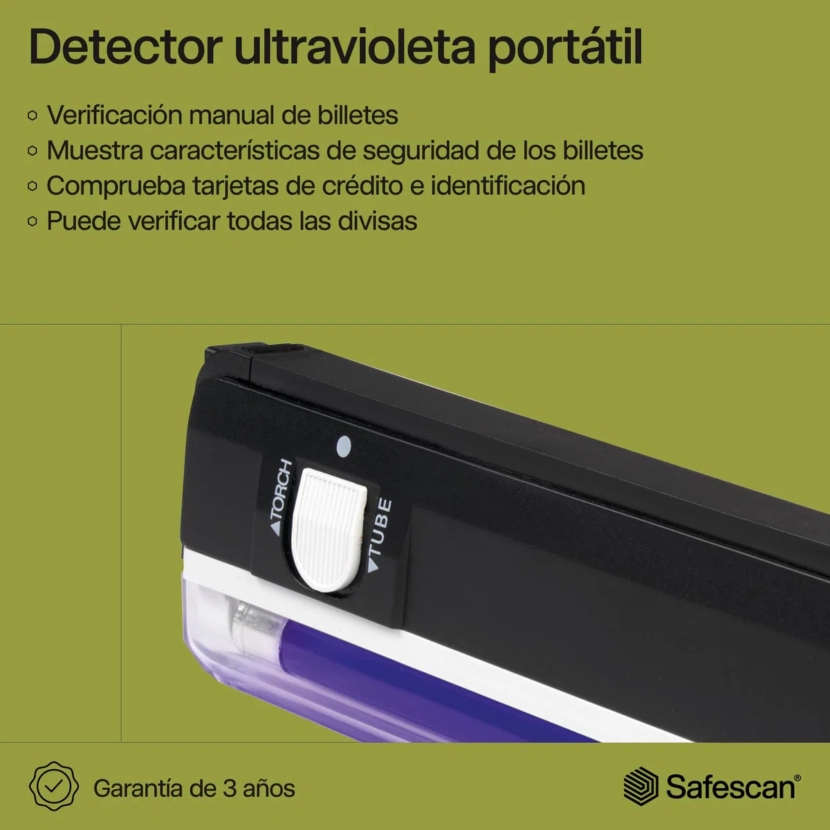 Safescan 40H Detector de billetes falsos portátil, verifica billetes, tarjetas de crédito y documentos - Detector UV para nuevos billetes - Detector billetes falsos con luz UV - Detector con luz UV