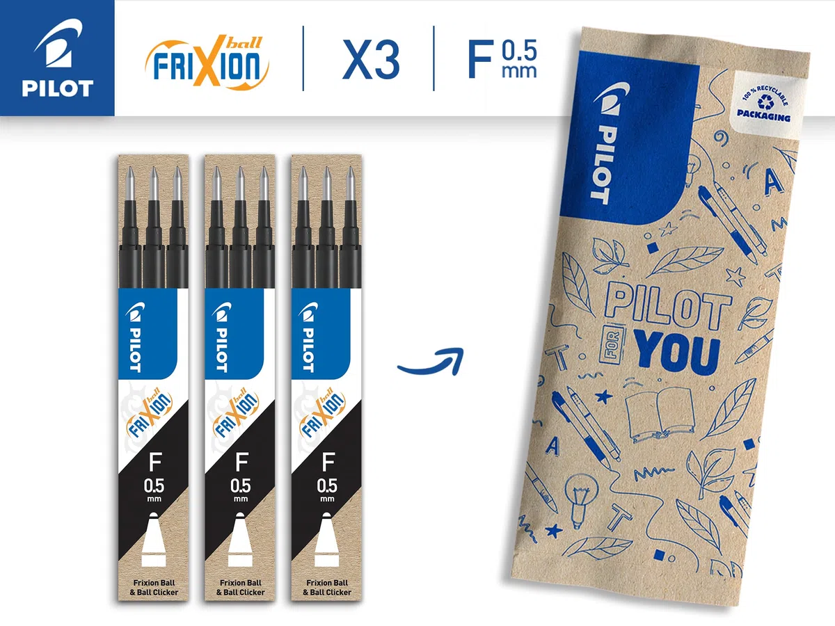 PILOT - Set de 3 Estuches de 3 Recambios FriXion - Recambios para Bolígrafos Borrables - Compatibles con FriXion Ball y FriXion Ball Clicker - Negro - Punta Fina (9 recambios)