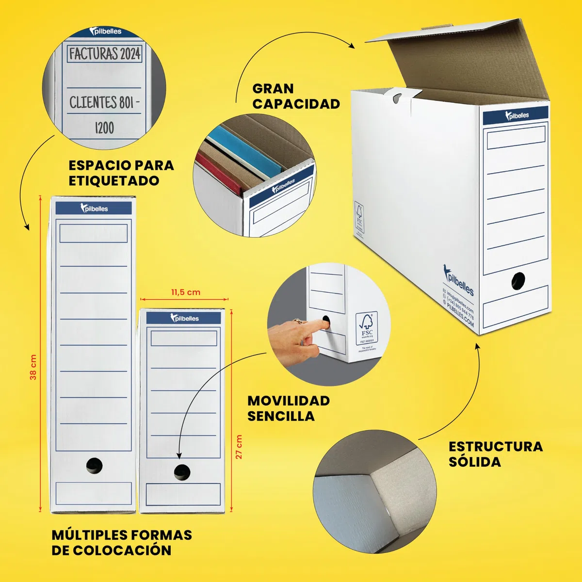 Archivador Definitivo 38x27x11,5 cm - 10 unidades - Archivadores de Oficina Caja de Archivo para Documentos