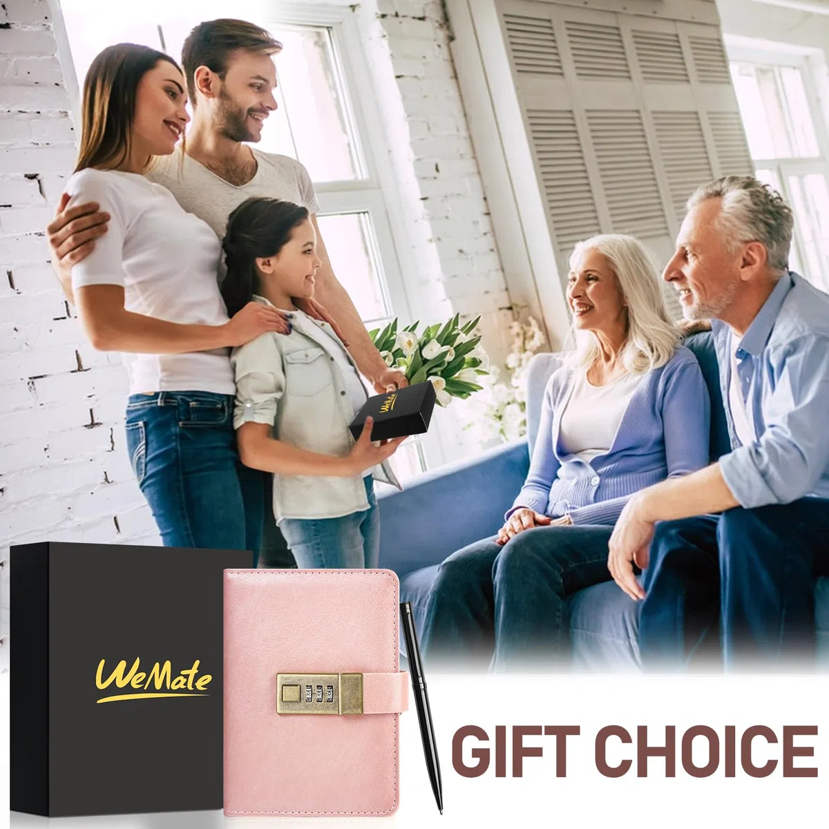 WEMATE Diario A6 con cerradura, diario vintage de piel sintética con 240 páginas, bolígrafo y caja de regalo, perfecto para hombres y mujeres, 4.3 x 6.2 pulgadas, oro rosa