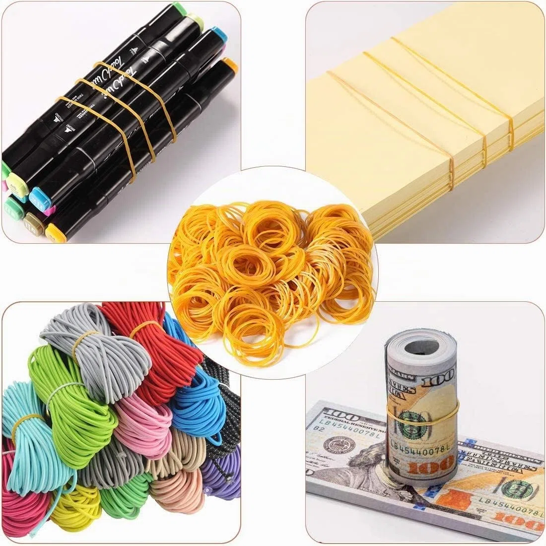1500 Piezas Gomas Elasticas 450g Gomas para Carpetas Gomas Elásticas Finas Amarillo para Oficina Material Escolar para Hogar Gomas Artesaní Industrial DIY (38 * 1.4mm)