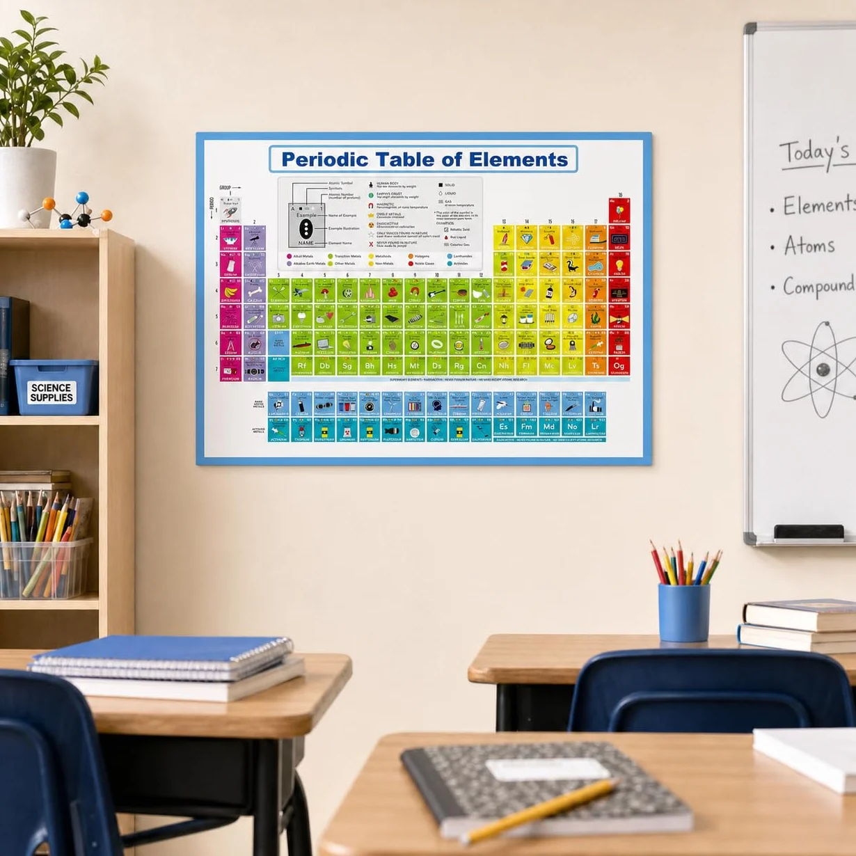 Youngever 61 x 45 cm Tabla Periodica de Los Elementos Poster, Pósters Educativos Laminados de Mesa Periódica