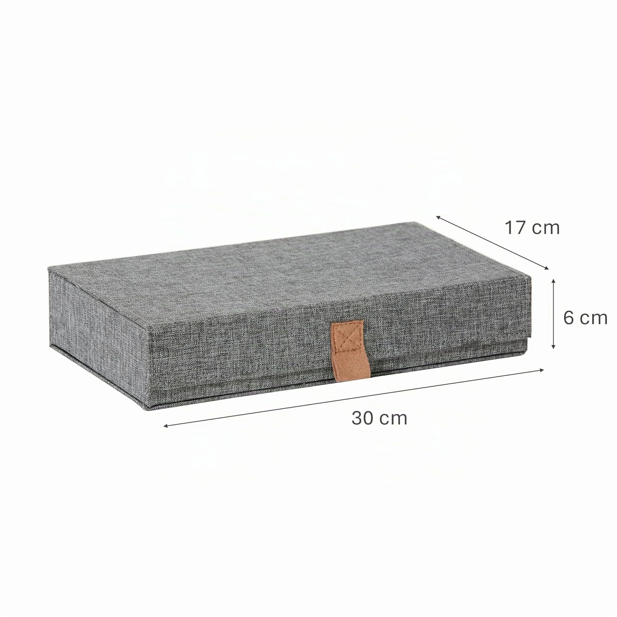 Love IT Store IT Premium Caja de Almacenamiento para Gafas – Caja de Gafas de Lino, Interior de Terciopelo – Reforzada con Madera – con 5 Compartimentos – Gris – 30 x 17 x 6 cm