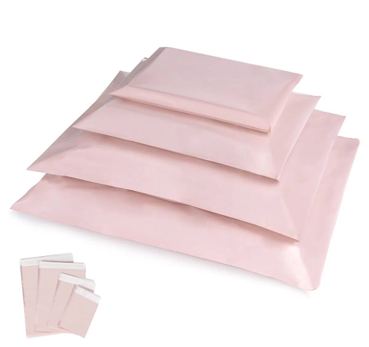 100 bolsas de envío de plástico con 4 tamaños, autoadhesivas y opacas, bolsas de envío, bolsas de plástico, bolsas de correo para ropa, mercancías y textiles, color rosa champán