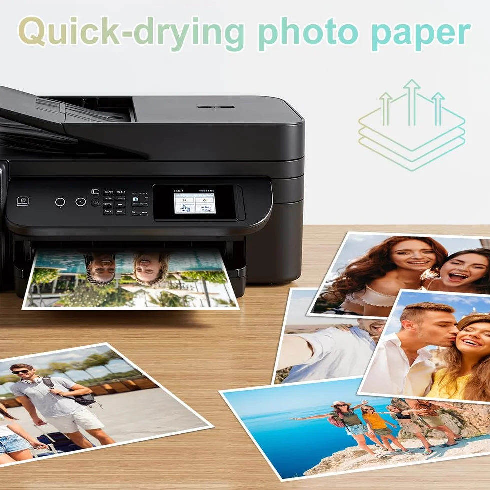 Ainiv Papel Fotografico A4, 100 Hojas, 200 g/m² Papel Fotográfico Brillante Secado Rápido, Resistente Al Agua y A Las Manchas Compatible con HP Canon Epson Impresoras de Inyección de Tinta