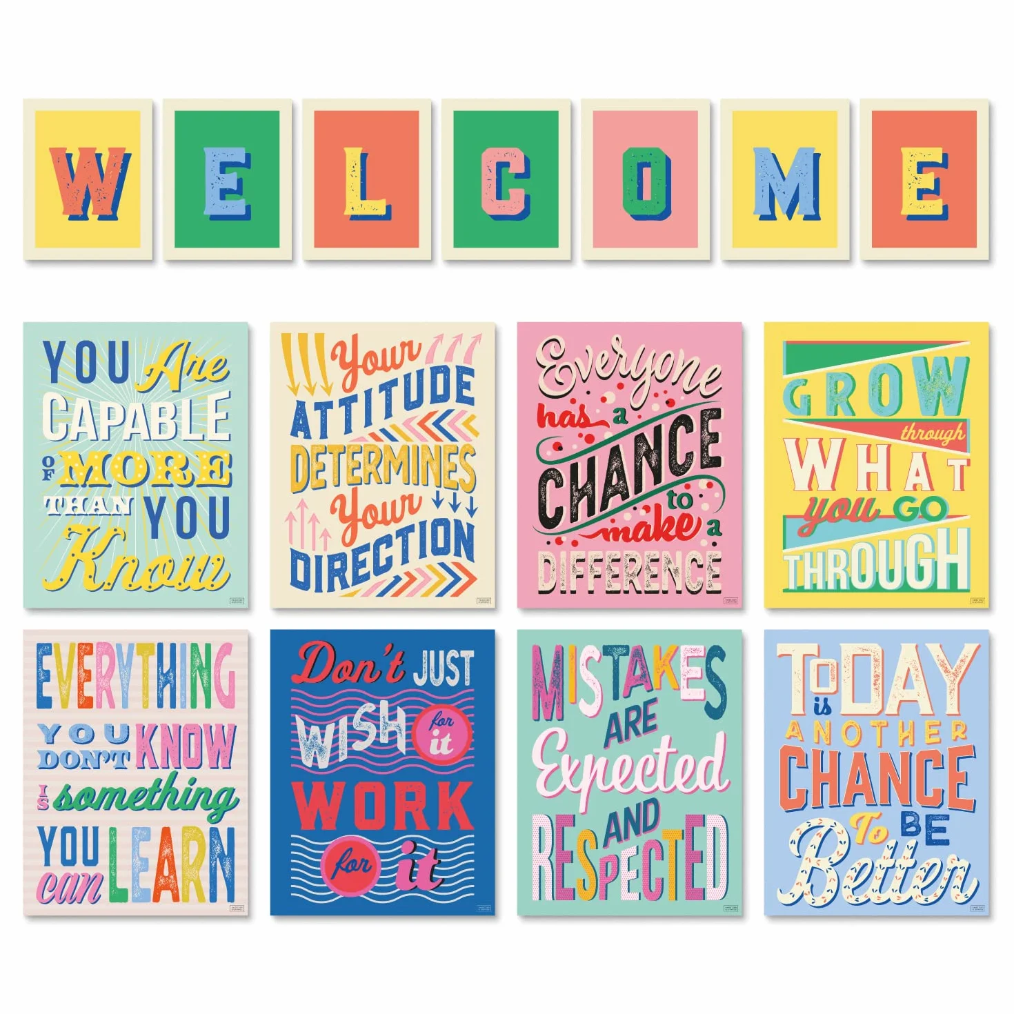 Sweetzer & Orange Juego de 8 carteles de mentalidad de crecimiento y cartas de bienvenida para profesores y estudiantes – Decoración de dormitorio, oficina y aula para inspirar mentes jóvenes