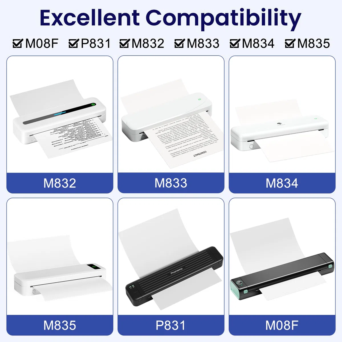 Phomemo A4 Impresora Papel, Papel Térmico Blanco de Secado Rápido para Impresoras Térmicas Portátiles A4 M08F/P831/M832/M833/M834/M835, 210mm x 297mm (8.27" x 11.69"), 100 Hojas/Caja