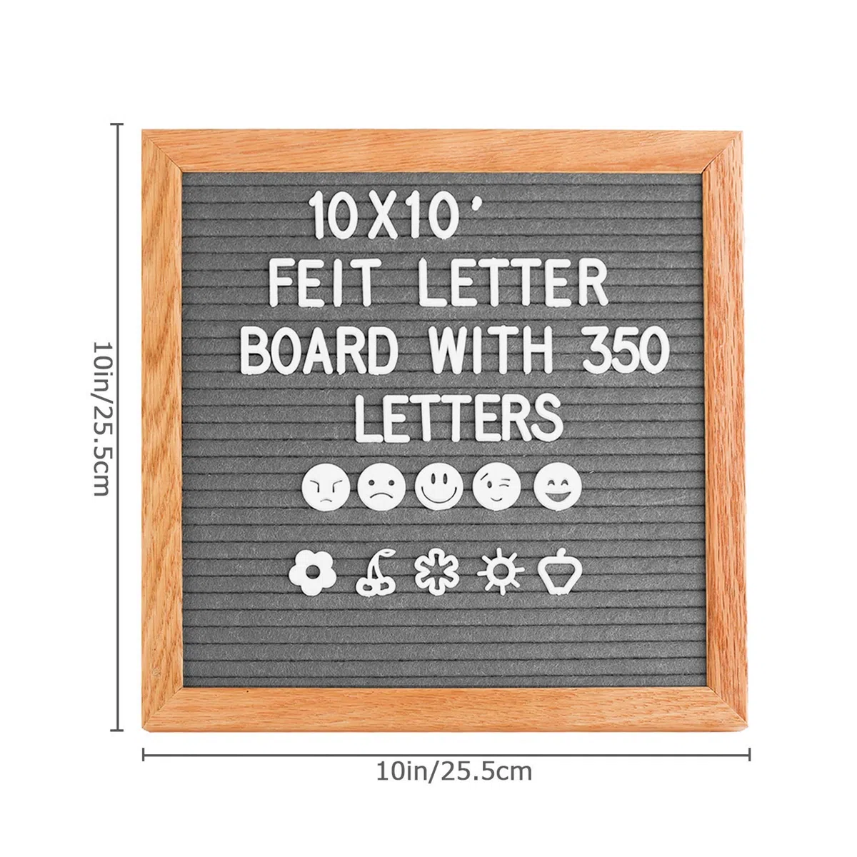Tablero de Fieltro de Cartas Vintage 25 x25 CM, Tablero de Letras, Tablero de Mensajes de Roble Gris,350 Símbolos y Soportes Alfanuméricos Blancos Intercambiables, Tablero de Anuncios