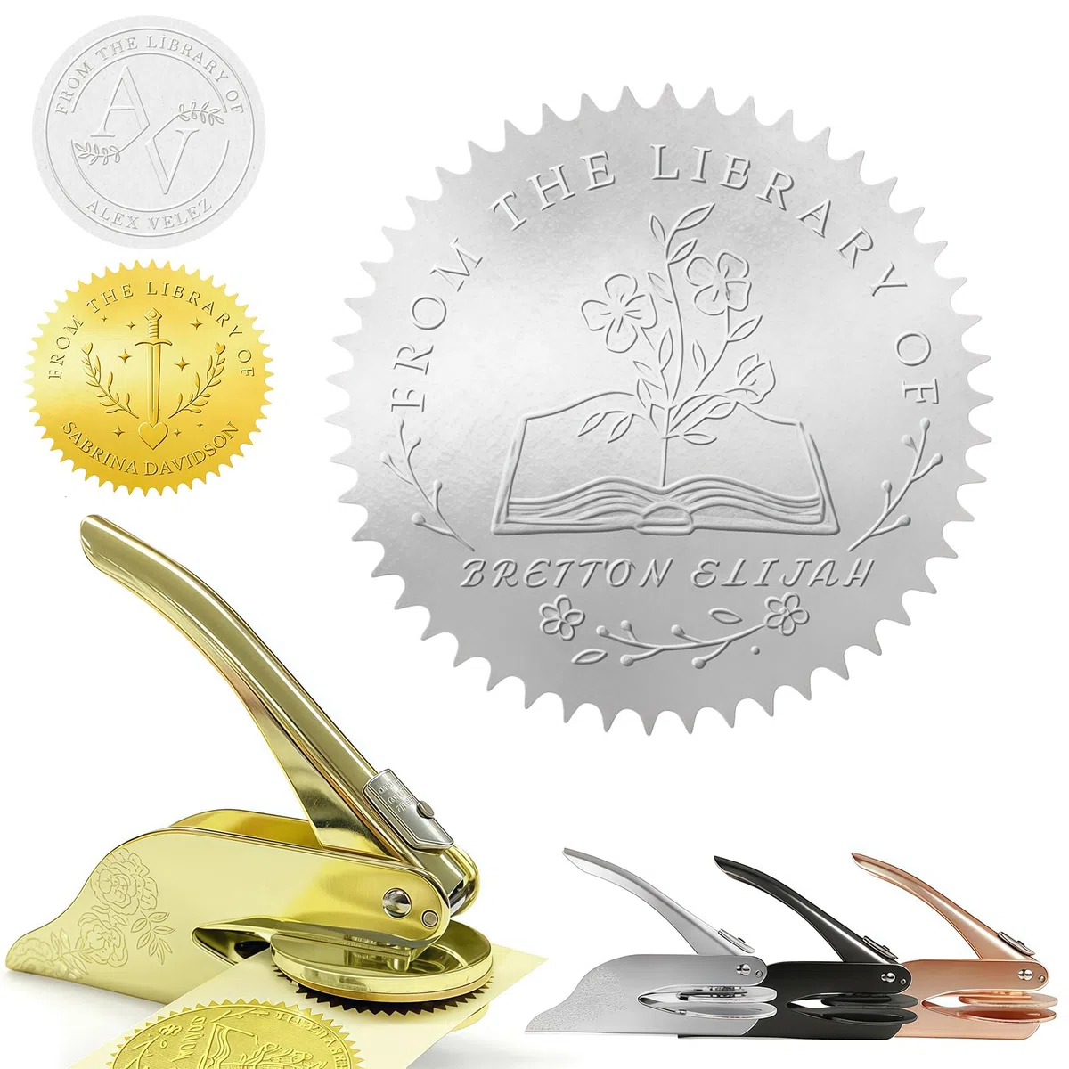 Sello Para Libros En Relieve Personalizado,Embosador de Libros Ex Libris,Sello De Libros En Relieve Personalizado,Libro Embosser con Nombre y Logo, Embosser Para Bodas Sobres Y Libro