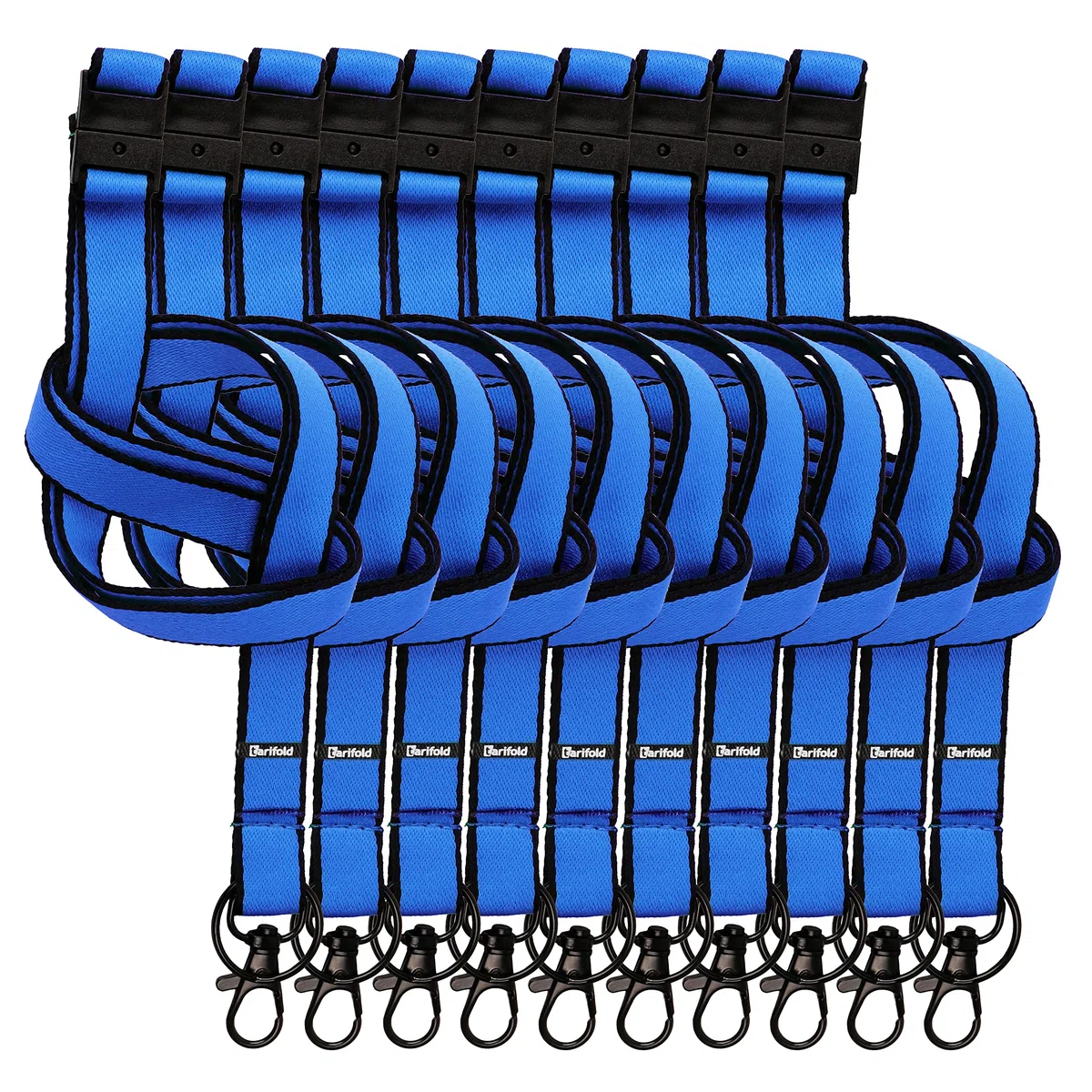 Djois 200521 – Lote de 10 Cordones para Tarjetas con Cinta Plana, Mosquetón Giratorio, Anilla y Cierre de Seguridad para Tarjetas de Identificación y Acreditaciones de Visitantes, Azul