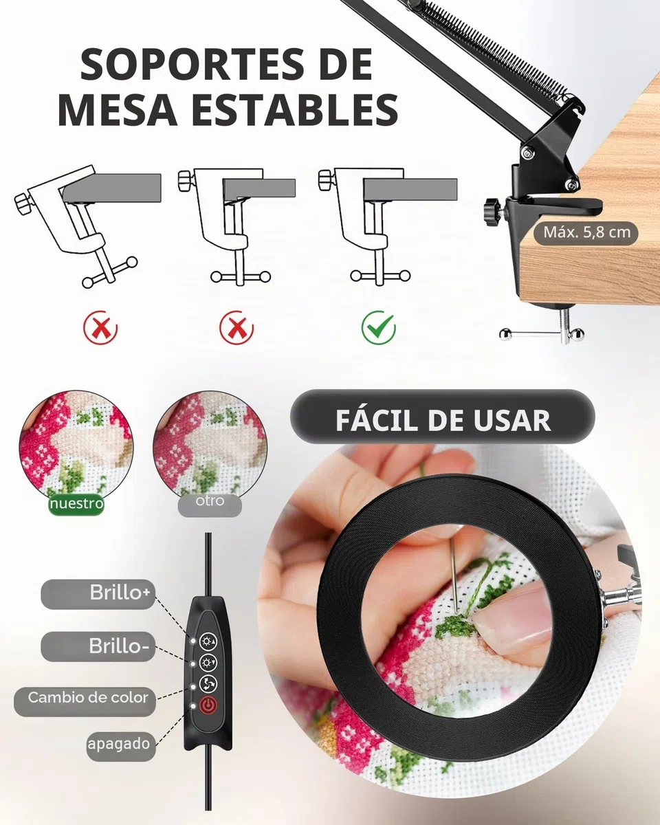 TANYO 10X Lupa con Luz, 72 LED Lupas de Gran Aumento con Luz, 5 Temperaturas de Color y 10 Niveles de Brillo Lámpara Escritorio, Lámpara de Aumento para Mayores, Niños, Lectura, Manualidades