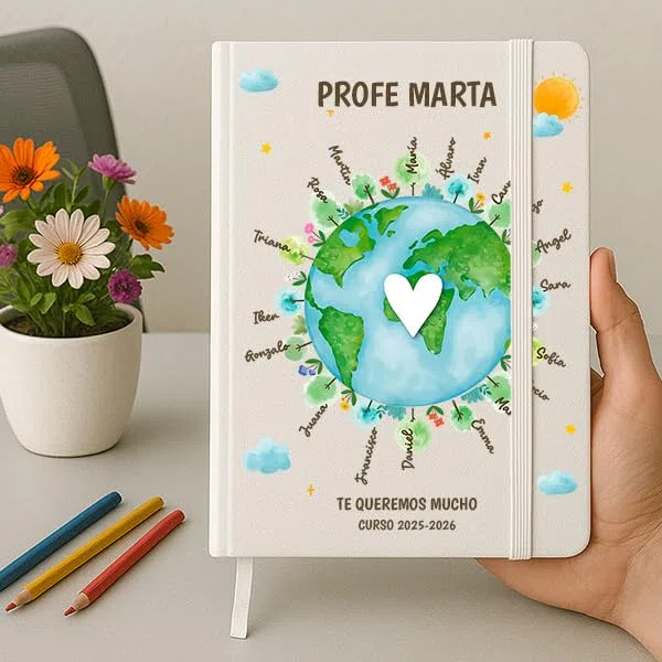 Transparent Gift Libreta Planeta Personalizada para Profesores. Cuaderno con Nombres de Alumnos. Regalos Originales Fin de Curso. Regalos Personalizados para Profesores y Profesoras.