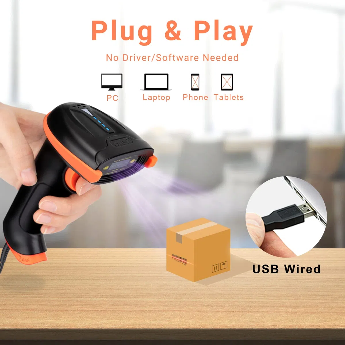 Tera Lector de código láser 1D Escáner de código de Barras con Cable de Mano A Prueba de Polvo A Prueba de Golpes Impermeable IP65 Compatible con iOS Windows para Biblioteca/Tienda,L5100Y