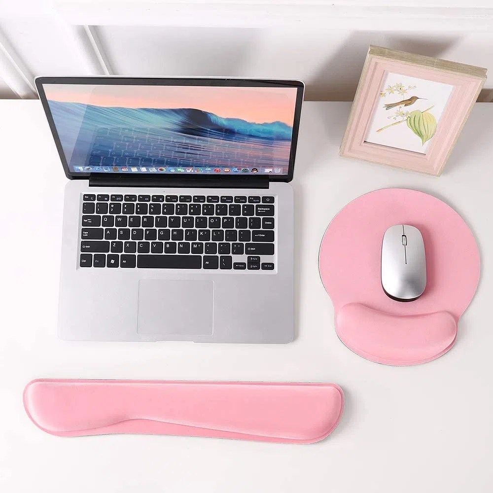 Reposamuñecas para Teclado y Ratón, Almohadilla Reposamuñecas de Espuma Memoria Antideslizante Espuma de Memoria Apoyo Muñeca para Ordenador, Notebook, Laptop (Rosado)