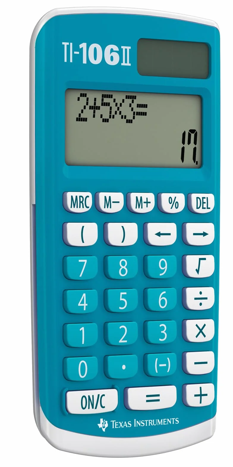 Texas Instruments TI-106 II - Calculadora científica Solar, Una calculadora de Bolsillo Duradera y fácil de Usar con Cuatro Operaciones aritméticas básicas, EN/GR/DU/FR