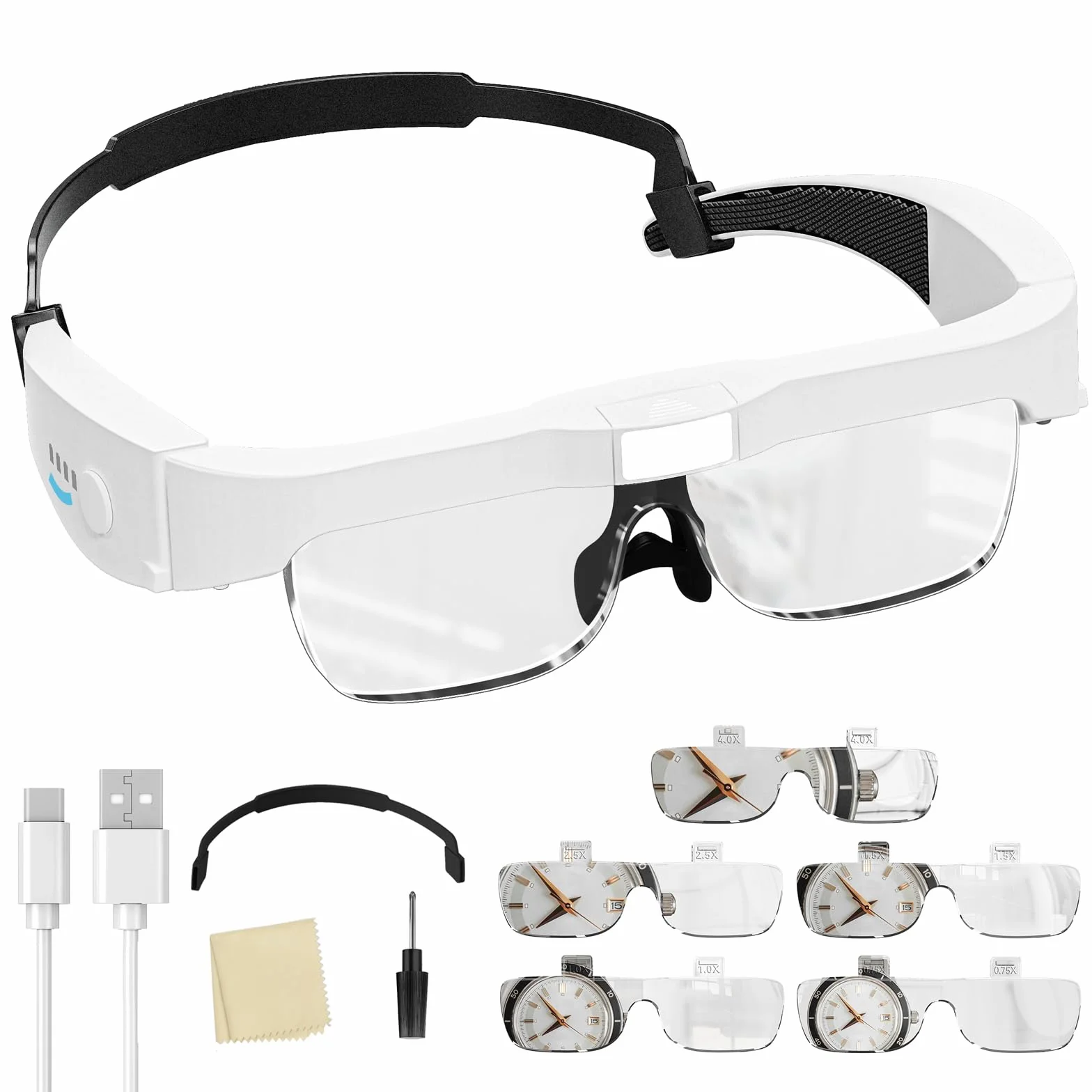 ARTDOT Gafas Lupa con Luz LED para Manualidades, Lupas de Gran Aumento con Luz de 3 LED y 5 Lentes (0.75X a 4.0X) para Diamond Painting Kits, Accesorios Pintura de Diamante para Adultos